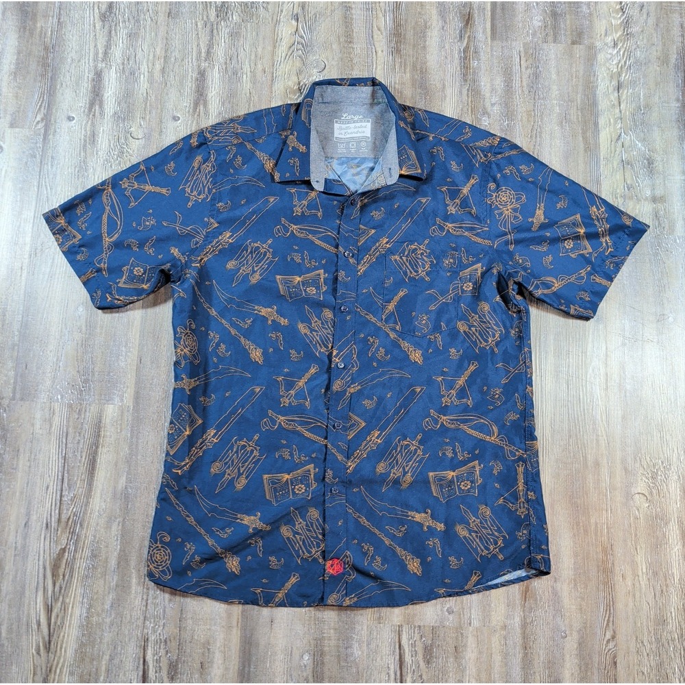 Critical Role Mighty Nein Weapons Button Down Shirt Mens Large Blue Exandria D&D